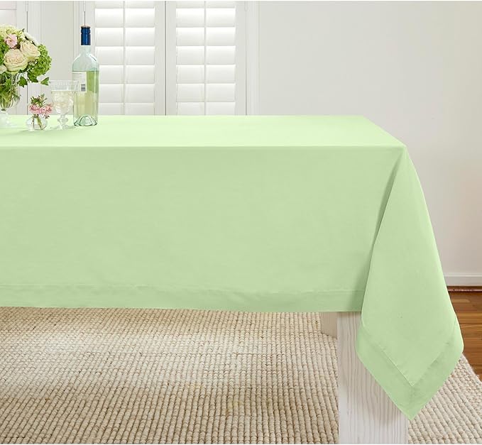 Solino Home Linen Tablecloth for Rectangle Tables 60 x 108 Inch - 100% Pure Linen Pastel Green Table Cloth - Fete, Machine Washable Cloth Tablecloth for Spring, St Patricks Day, Easter