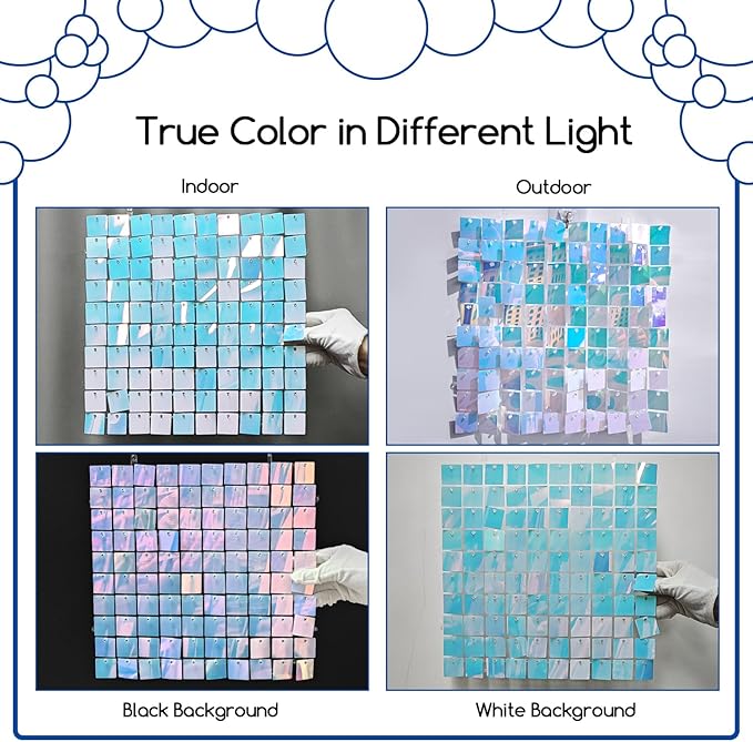 COKAOBE Rainbow Blue Shimmer Wall Backdrop 24PCS Square Sequin Shimmer Backdrop Panel, Photo Backdrops for Birthday, Anniversary, Wedding, Graduation & Bachelorette Party Decoration