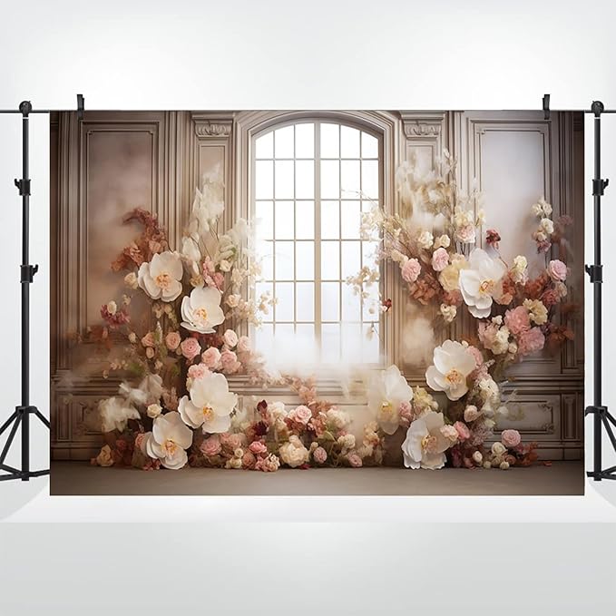 European Style Interior Room Backdrop 10x6.5ft Art Oil Painting Flowers French Window Photography Background Birthday Bridal Shower Women Girl Home Room Office Decor Banner Photo Studio Props