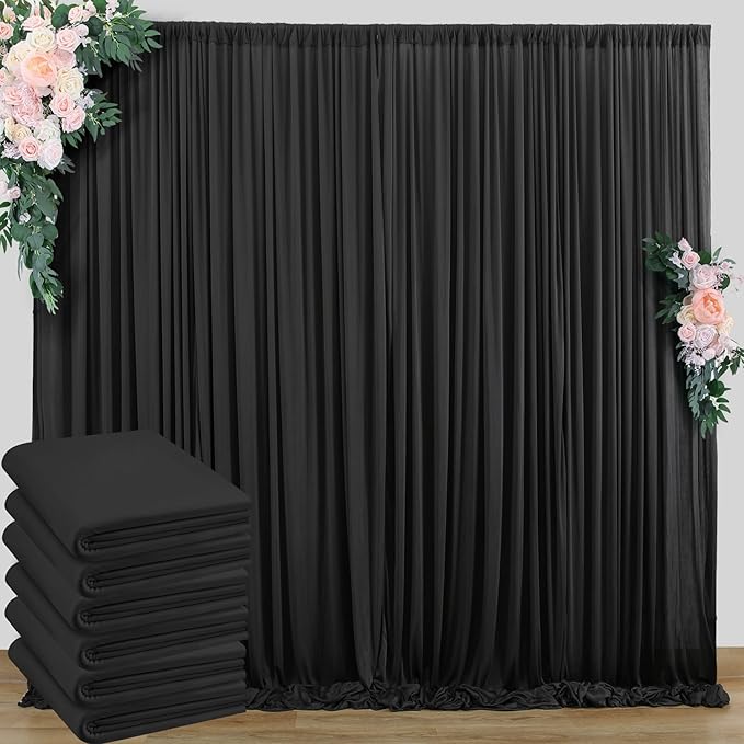 30 ft x 8 ft Black Backdrop Curtain for Parties, 6 Panels 5 ft x 8 ft Wrinkle Free Polyester Photo Black Backdrop Drapesfor Graduations Birthday Wedding Party Stage Curtains Home Decoration Supplies