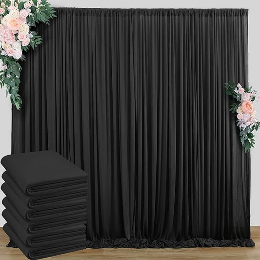 30 ft x 8 ft Black Backdrop Curtain for Parties, 6 Panels 5 ft x 8 ft Wrinkle Free Polyester Photo Black Backdrop Drapesfor Graduations Birthday Wedding Party Stage Curtains Home Decoration Supplies