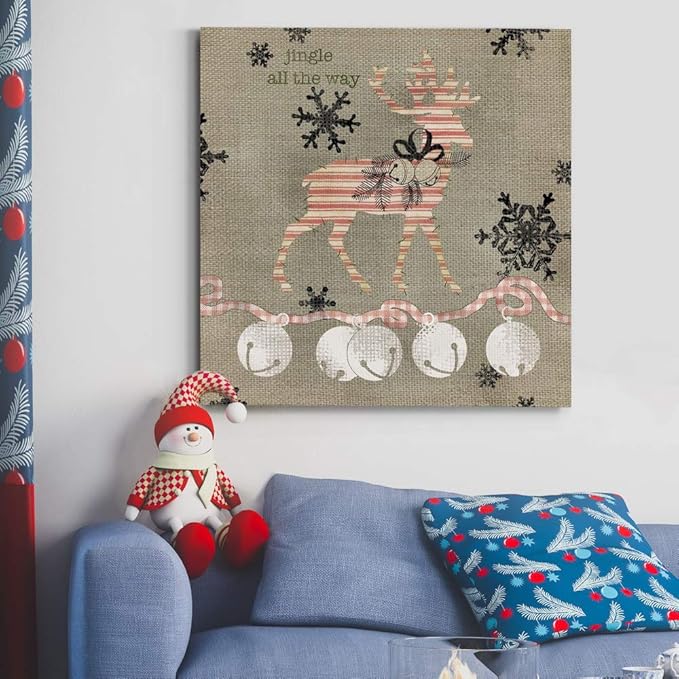 Renditions Gallery Jingle All the Way Reindeer Wall Art, Christmas & Winter Decor, White & Red Striped Fabric Look, Premium Gallery Wrapped Canvas, Ready to Hang, 40 in H x 40 in W, Made in America