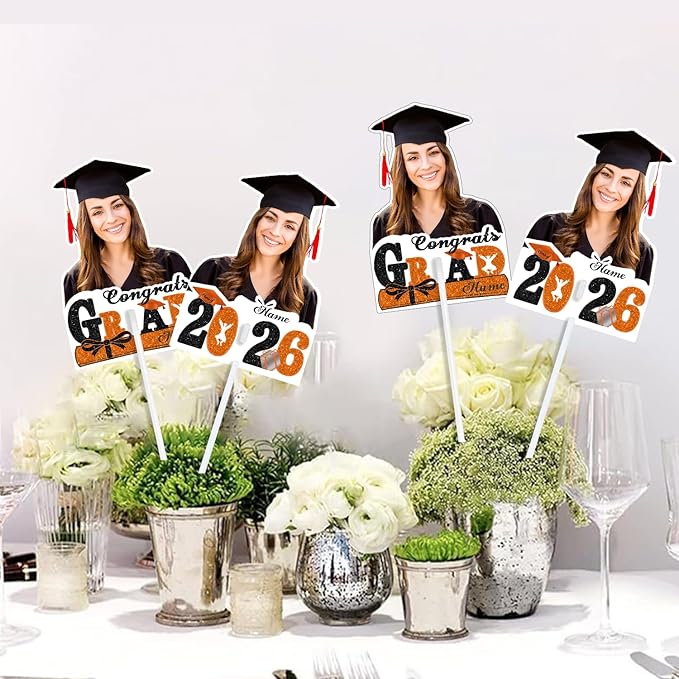 Personalized Graduation Face Fan 2026 Grade Custom Double Sided Face Cutout Fan with Handle Photo Booth Prop Party Supplies(B-Rose Gold Pink,12pcs)