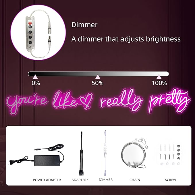 You're Like Really Pretty Neon Sign, Led Neon Light for Wall Decor,Light Up Sign for Wedding, Engagement,adapter Powered Led Neon Signs for Bedroom Decor（Super Large Style/88.2in）