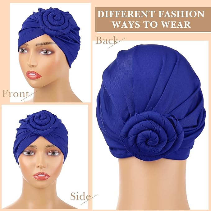 Jeyiour 18 Pcs Women Turban African Pre Tied Bonnet Hairwrap Flower Knot Bonnet Beanie Cap Turban Head Wraps Headband Hat