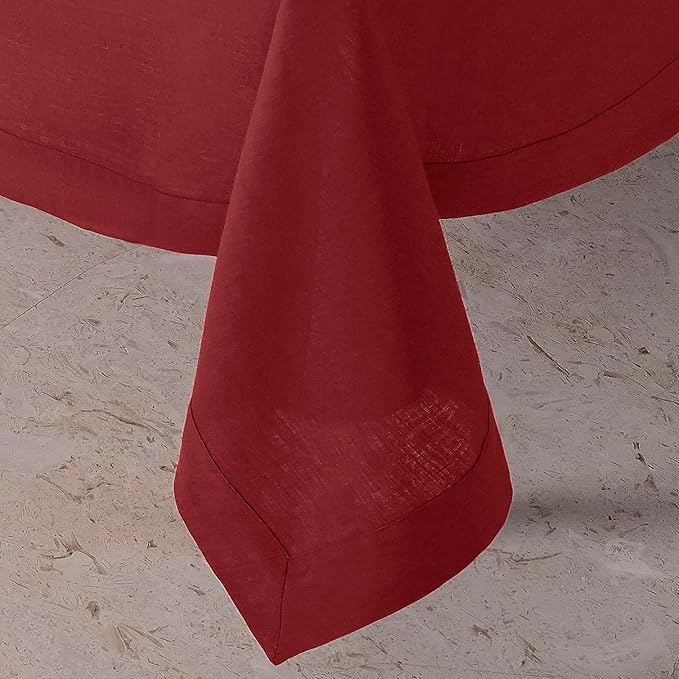 D'Moksha Homes Red Linen Tablecloth 54 x 72 Inch - 100% Pure Linen Tablecloth for Rectangle Tables - Machine Washable Table Cloth for Valentines, Spring