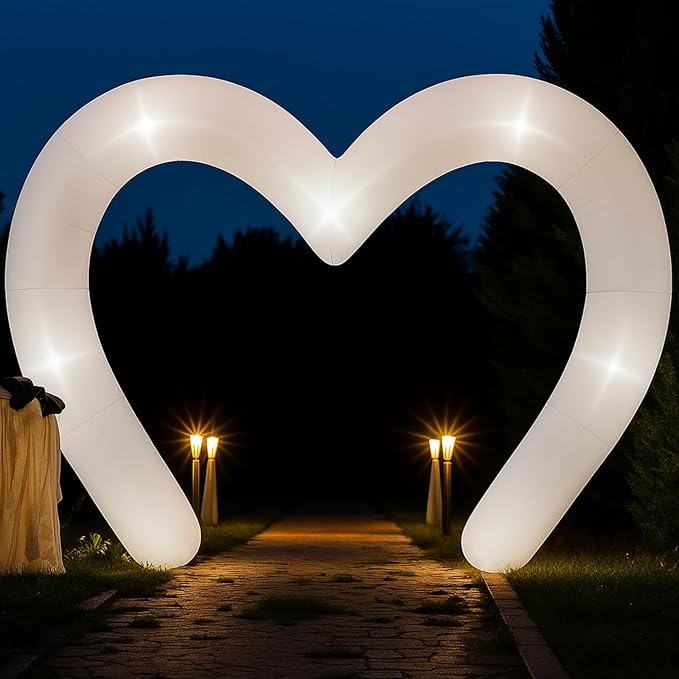 Shappy 9 ft Valentine Inflatables Outdoor Decorations Heart Blow up Inflatable Archway with Build in LEDs for Indoor Outdoor Lawn Yard Garden(White)