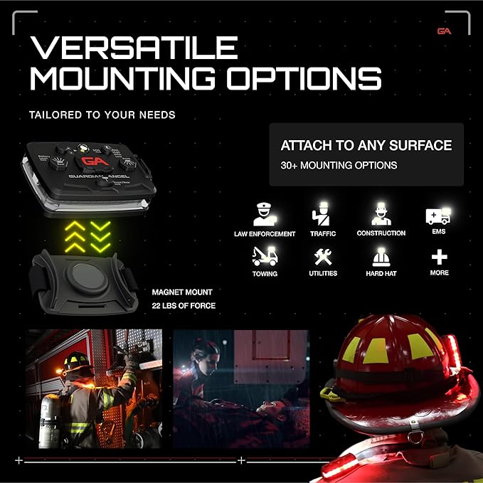 Guardian Angel Elite Series Safety Light - (Red/Yellow Front & Red/Yellow Rear) - Rechargeable, Magnetic, Hands-Free Wearable LED Light for First Responders, Firefighters, Rescue Ops & Industrial PPE