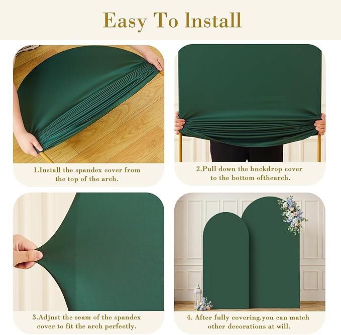 Hunter Green Arch Backdrop Cover Set of 2 Spandex 7.2 and 6ft Arch Covers Stretchy Backdrop Birthday Party Arch Stand Covers for Baby Shower Wedding Bridal Shower Banquet Photo Background Decorations