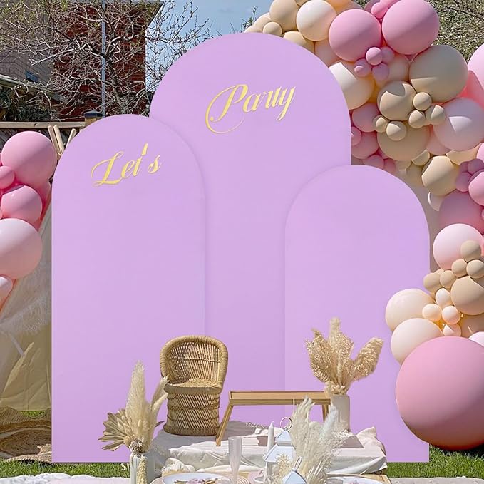 Set of 3 Wedding Arch Cover 4ft 5ft 6ft Spandex Arch Backdrop Covers Lavender Backdrop Arch Stand Covers 2-Sided for Bridal Shower Happy Birthday Party Ceremony Decor
