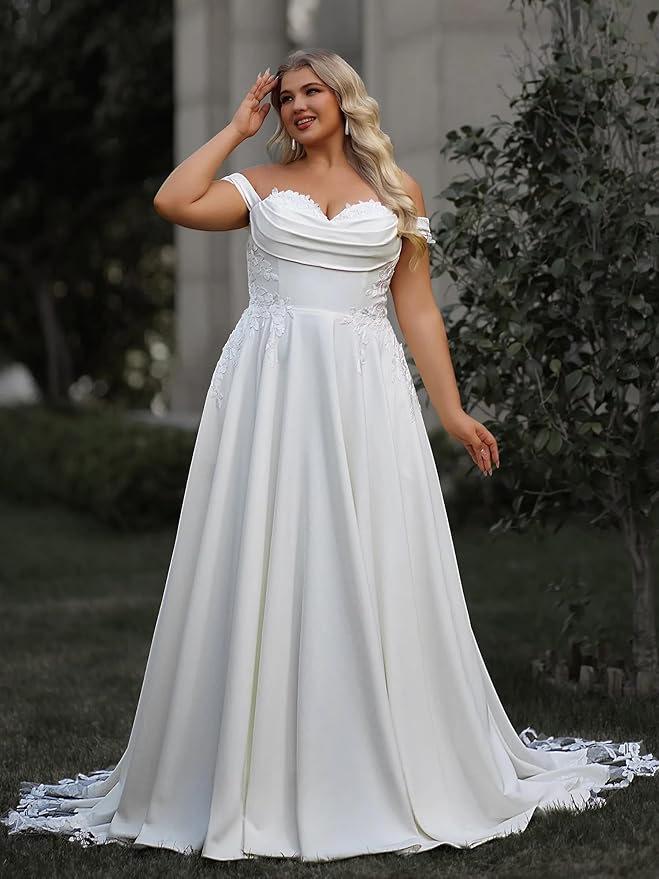 Plus Size Wedding Dresses for Bride Long Sleeve Wedding Bridal Gowns with Lace Appliques Off Shoulder Bride Dress