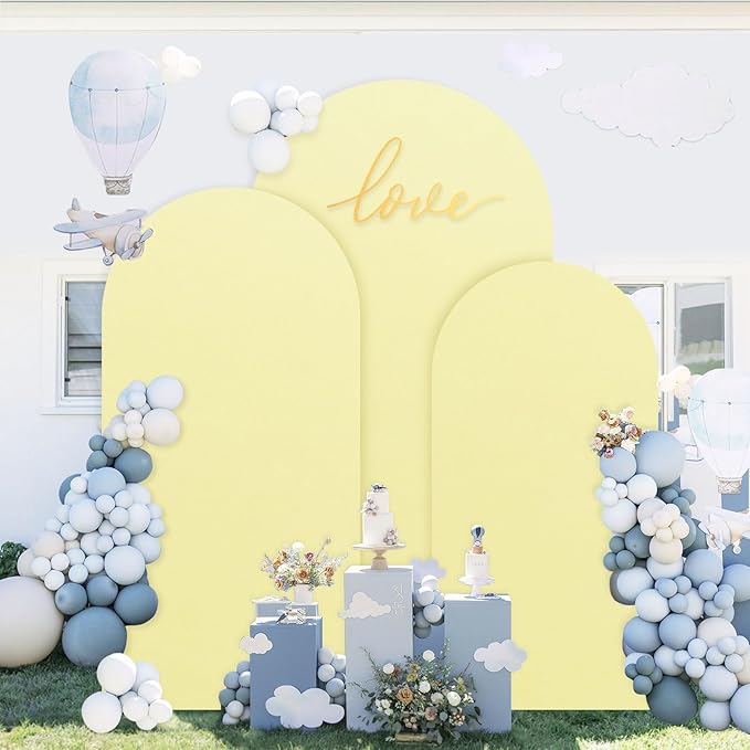 Set of 3 Wedding Arch Backdrop Cover 7.2ft, 6.6ft, 6ft Yellow Arch Cover Chiara Backdrop Covers for Arch Stand Spandex Arch Covers for Happy Birthday Party Bridal Shower Graduation Arch Decor