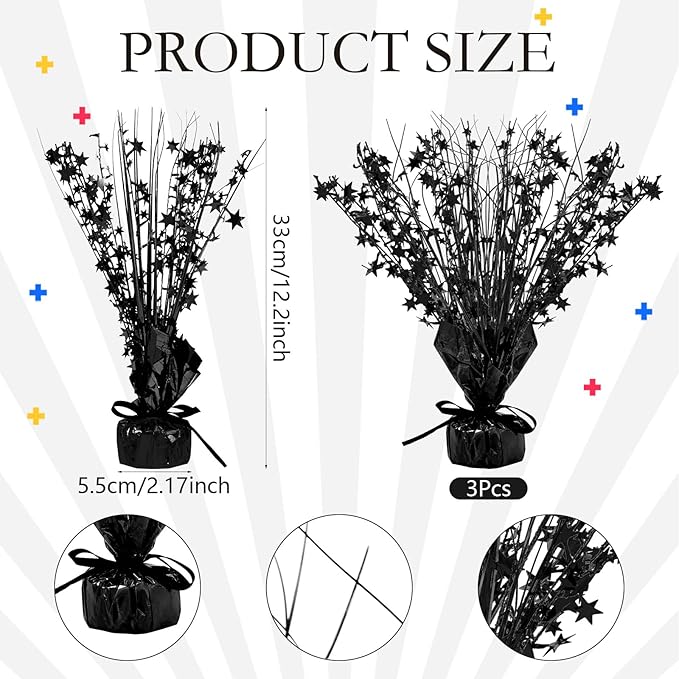 Crowye 18 Pcs Foil Spray Centerpiece Valentine's Day Table Decoration Winter Party Star Burst Metallic Table Centerpieces for Party Birthday Season Holiday(Black)