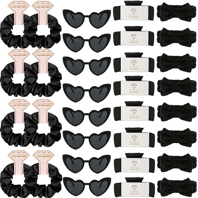 Bridesmaid Scrunchies Proposal Hair claws clips Set of 12 Bridal Shower heart sunglasses Gifts for Wedding Bachelorette Party Favors (32pcs Black)