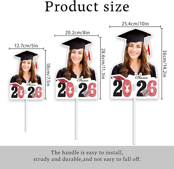 Personalized Graduation Face Fan 2026 Grade Custom Double Sided Face Cutout Fan with Handle Photo Booth Prop Party Supplies(B-Rose Gold Pink,24pcs)