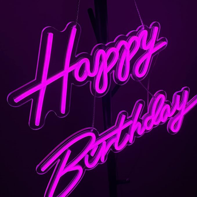 37x8 inch Happy Birthday Neon Sign Art Wall Lights for Beer Bar Club Bedroom Hotel Pub Cafe Wedding Birthday Party Gifts_Pink