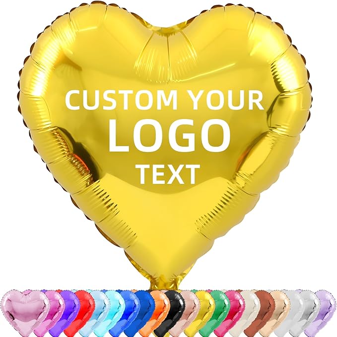 Custom Foil Balloons – Personalized Round & Heart Shaped Balloons for Logo, Text or Photo – Event, Birthday, Wedding, Business Promotion (heart, 50)