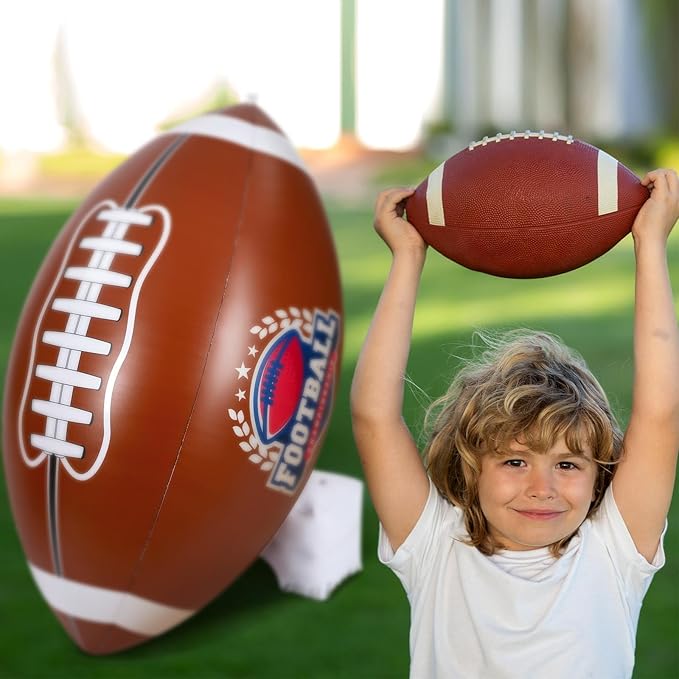 Bencailor 2 Pcs Giant Football Party Decoration Jumbo Inflatable Football with Tee Set for Game Large Blow up Footballs for Sport Birthday Party Indoor Outdoor Lawn Yard Decor(59 Inch)