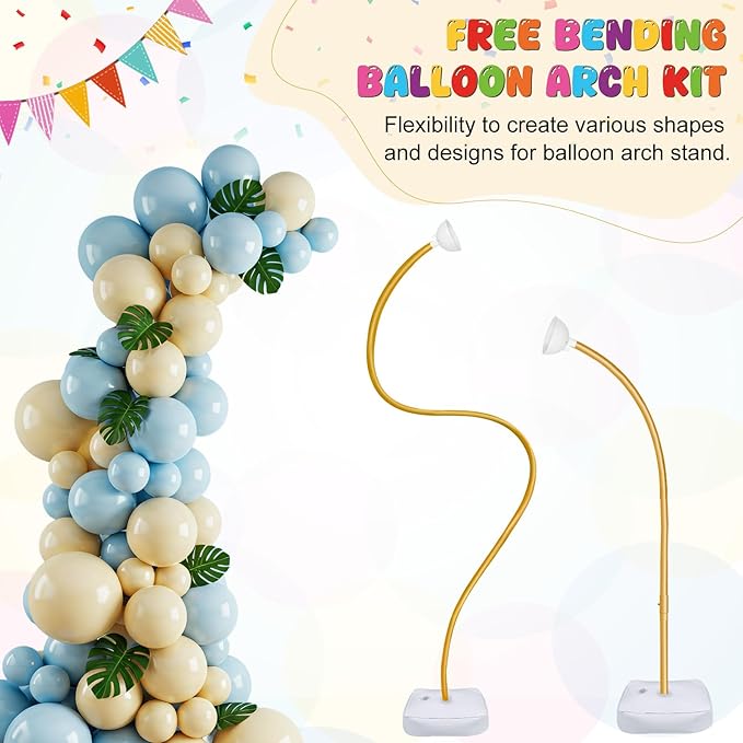 AerWo Lighted Balloon Arch Kit 9.35FT & 6FT, Free Bending Half Balloon Arch Stand with Base, Floor Gold Balloon Arch Frame for Wedding Birthday Party Baby Shower Yard Lawn Home Christmas Decorations