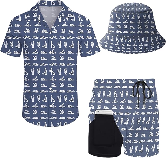Men's Hawaiian Shirt and Shorts Set 2 Piece Beach Outfits with Bucket Hats for Beach Days and Summer Vibes
