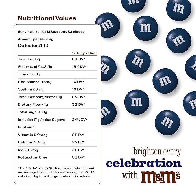 M&M’S WORLD Dark Blue Milk Chocolate Candy Bulk, 5lbs of M&M'S in Resealable Pack for Candy Bars, Birthday Parties, Graduations, Congrats Celebrations & DIY Party Favors