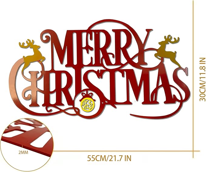 Metal Merry Christmas Wall Decor Christmas Sign Letter Decorative Hanging Plaque Suitable For Indoor Outdoor Room Yard Holiday Decoration