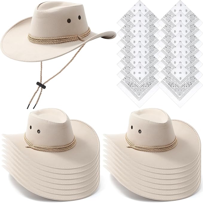 Coume 30 Pieces Western Cowboy Hat Costume Accessories Paisley Bandanna Set Cowgirl Hats Bulk for Adult Women Men Dress Party