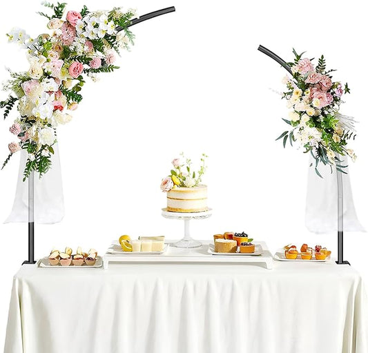 Metal Balloon Arch Kit for Tabletop, 5.3Ft & 4.7Ft Over The Table Rod Stand with Clamps and Flower Half Arch Balloon Stand for Garden Wedding, Party, Birthday, Baby Shower, Decorations Black