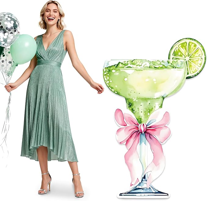 4ft Large Martini Bow Cardboard A Tini Bit Older Birthday Cutout Stand Green Margarita Backdrop Decorations for Women Coquette Bachelorette Bridal Shower Party Decor