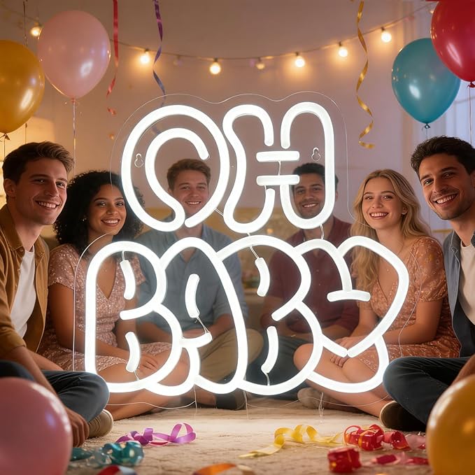 Oh Baby Neon Sign for Backdrop Wall Decor,OH Baby light up sign for Valentine’s Day, Nursery Wall Decor & Shower Backdrop for Arch Game Room Gift for Boy Girlfriend