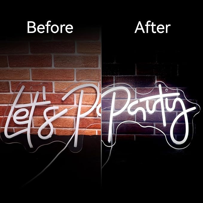 Let's Party Neon Sign for Party Decorations Let's Party LED Signs Neon Lights Sign for Party Backdrop Wall Decor Proposal Decorations Bachelorette Party Engagement Party Birthday Party Wedding Party 21.7×10.4 Inch (white)
