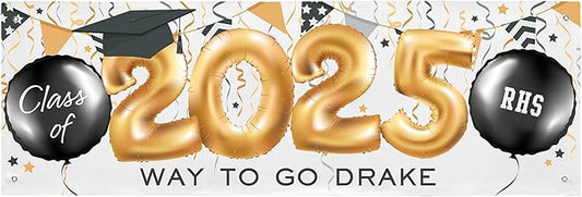 Let's Make Memories Personalized Graduation Banner - Class of 2025 Graduation Party - Custom Congratulations Banner - Indoor/Outdoor Vinyl - Up and Away - Balloons - 10 ft.