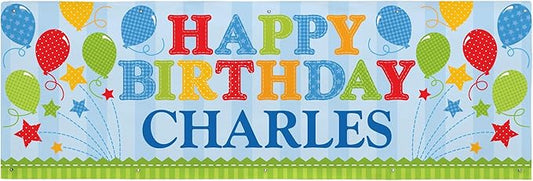Let's Make Memories Personalized Happy Birthday Banner - Choose Any Year - Birthday Party Decorations - Custom Indoor/Outdoor Vinyl Banner - Any Message - Balloons and Stars - 10ft