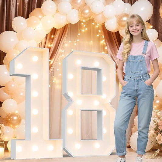 Ledido 4FT Marquee Light Up Numbers 18, Marquee Numbers 4 Feet Tall for Birthday, Anniversary,Graduation Party Decorations,Big 18th Birthday Number for Party Decor,Warm White Large Lighted Number 18