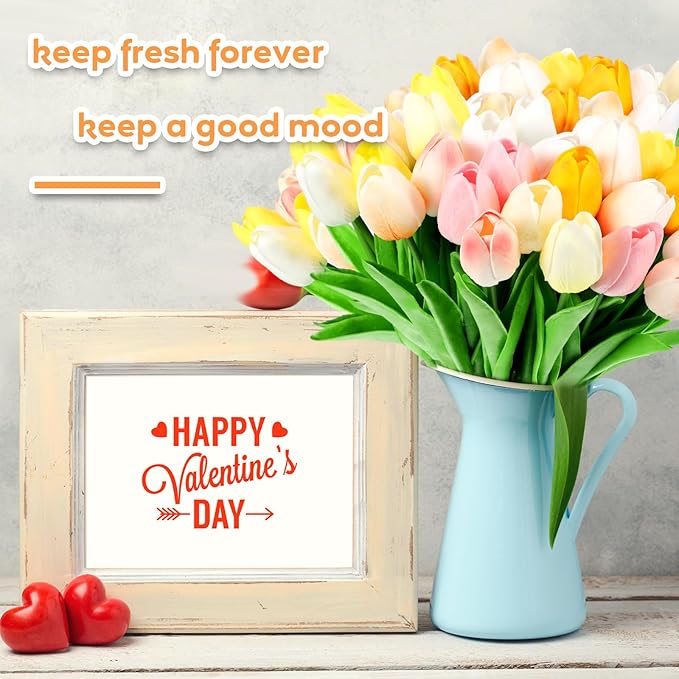 Jexine 100 Pcs Artificial Real Touch Tulips Fake Artificial Tulip Flower Bulk Bouquet with Stem for Table Centerpieces Wedding Bridal Easter Mother's Day Garden Home Decor, 13.4''(Colorful)