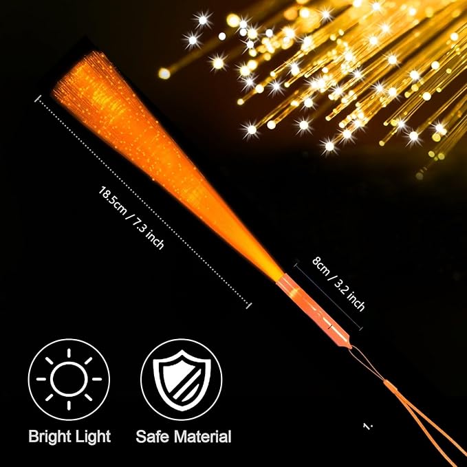 48 PCS Orange Glow Fiber Wands Sticks LED Light Wands 3 Modes Flashing Fiber Optic Light Rod Bulk Fiber Optic Wands Glow in The Dark Party Favors for Bar Wedding Party Supplies