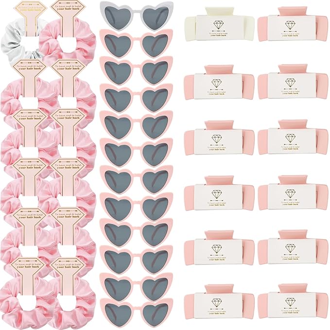 Bridesmaid Scrunchies Proposal Hair claws clips Set of 12 Bridal Shower heart sunglasses Gifts for Wedding Bachelorette Party Favors (36pcs White&Pink)