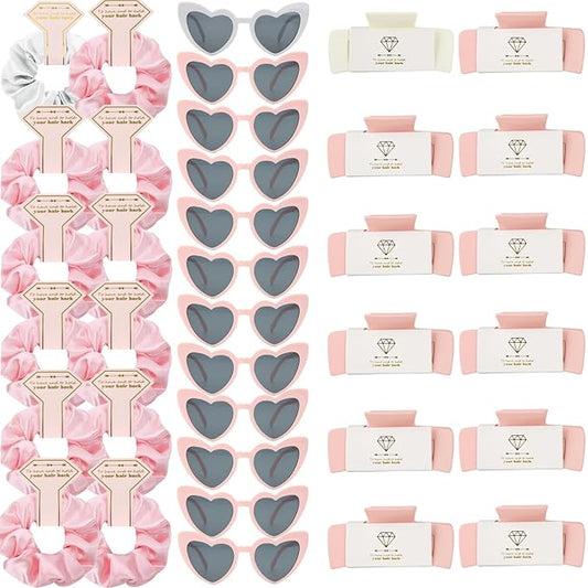 Bridesmaid Scrunchies Proposal Hair claws clips Set of 12 Bridal Shower heart sunglasses Gifts for Wedding Bachelorette Party Favors (36pcs White&Pink)