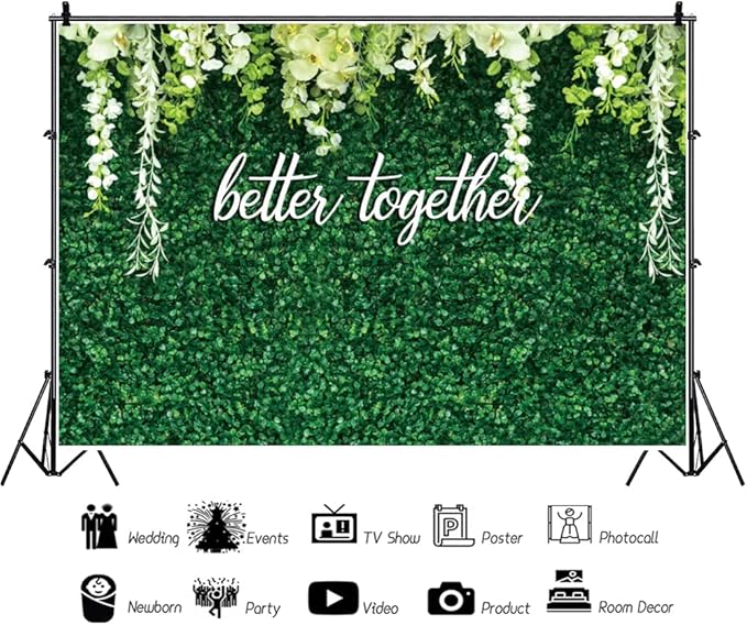 Leyiyi 10x8ft Better Together Backdrop Wedding Party Greenery White Floral Banner Bridal Shower Couple Party Supplies Green Leaves Wall Background Decor Photo Booth Studio Props Favors Gift Banner
