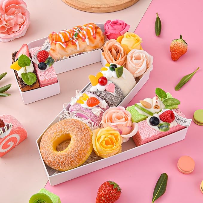 2026 Set Cardboard Number for Charcuterie 10.2'' Fillable Tray Charcuterie Paper Box for Graduation Anniversary Birthday New Year Party Decorations Chocolate Cookies Goodie Cupcake Box