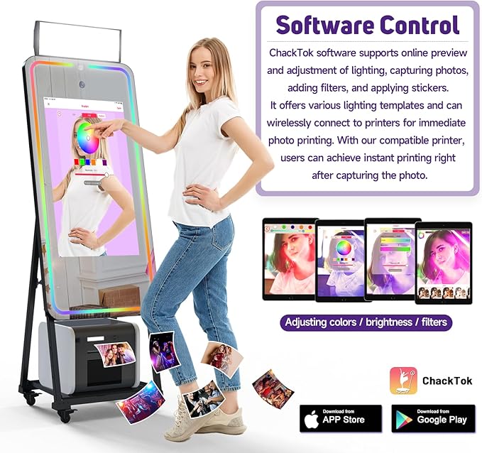HARZHI Portable Photo Booth Compatible with Ipad, Photo Booth Shell Stand Stand Provide Chacktok Photo Booth Software for Party and Wedding, Free Custom Logo, Flight Case (Magic Mirror)
