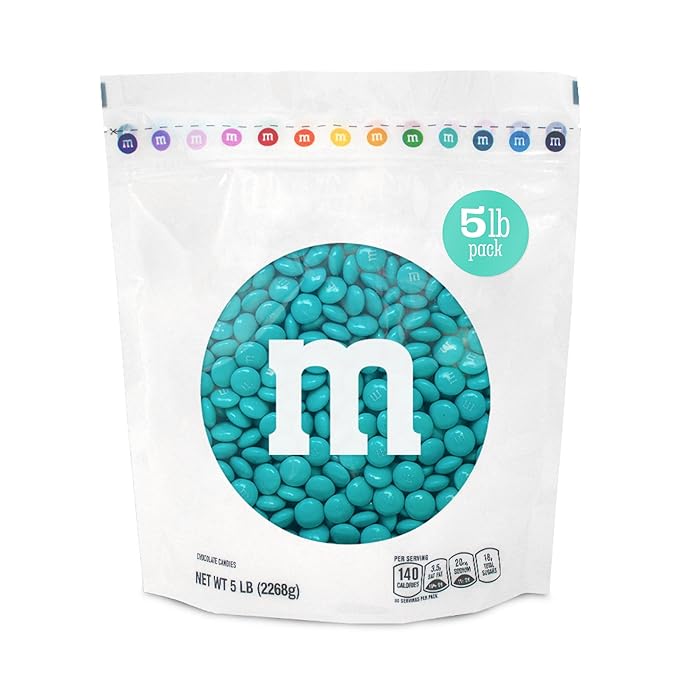 M&M’S WORLD Aqua Milk Chocolate Candy, 5lbs of M&M'S in Resealable Pack for Candy Bars, Birthday Parties, Graduations, Dessert Tables & DIY Favors