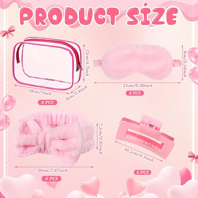 30 Pcs Spa Party Favors for Women Sleepover Party Supplies 6 Bow Headband 6 Eye Mask 6 Hair Clip 6 Cosmetic Bag 6 Glitter Plastic Cup for Adult Spa Birthday Bachelorette Gift(Pink)