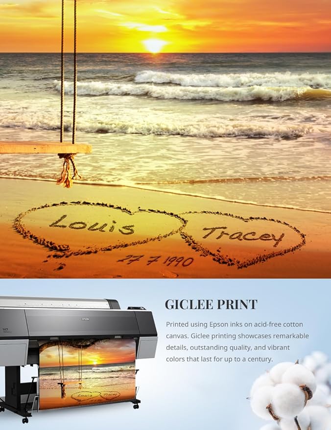IPIC - "Eternal Love Personalized Canvas Wall Art, Custom Beach Sunset Scene with Solid Wood Frame, A Personalized Gift with Name and Date for Couple, Wedding, or Anniversary