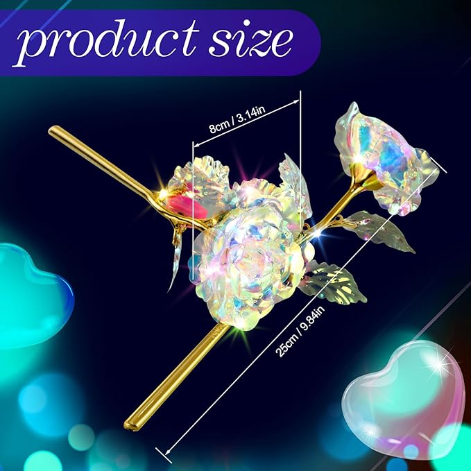 Lyrow 24 Pcs Valentines Galaxy Rose LED Light up Rose Flower Gifts Crystal Artificial Rainbow Flower for Valentine Lover Girlfriend Mom Her Mother's Day Birthday Wedding Gift, 9.84 Inches (White)