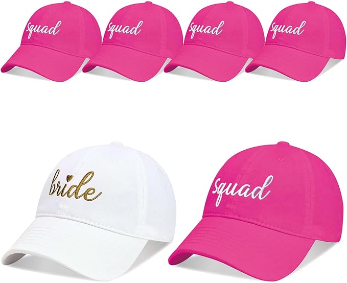 PartyGifts&beyond 6Packs Bachelorette Hat Bridesmaid Hat Bachelorette Party Favors Embroidered Bride Squad Baseball Cap