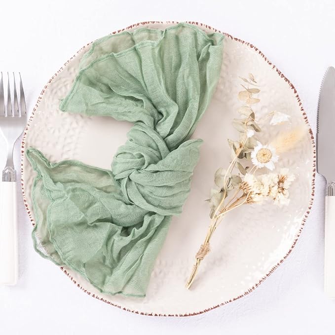 100 Pack Sage Green Cheesecloth Napkins Spring Cloth Napkins Set of 100 Sage Dinner Napkins Bulk 21x21 Inches for Wedding Bridal Shower Baby Shower Valentine's Day