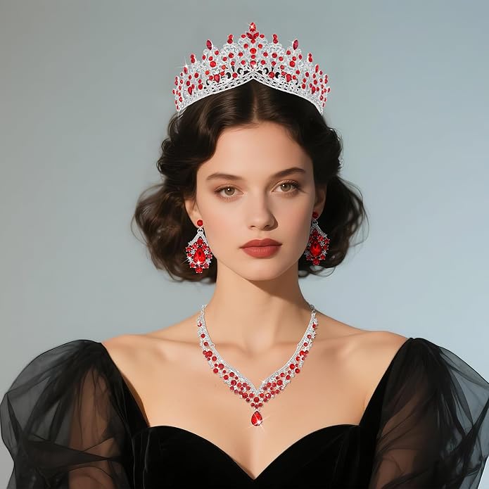 Kamirola Tiaras and Crowns for Women,Tiaras Earrings Necklace, Crystal Bridal Jewelry Set, Costume Party Halloween Prom Pageant Jewelry for Women TR80