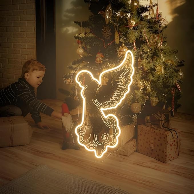 Kneeling Angels Neon Sign, Elegant Angel LED Neon Light Sign for Christmas Tree Decoration Dimmable USB Powered, Holy Glow Light Up Sign for Wall Home Holiday Church Décor & Customizable Gift