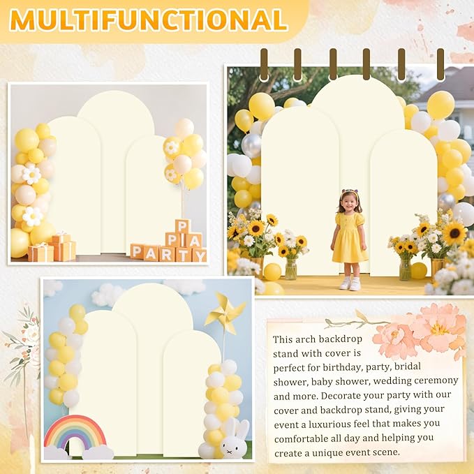 Arch Stand and Cover Set of 3 Ivory Arch Covers Stretchy Backdrop Metal Arch Backdrop Stand and Cover Set 6&6.6&7.2ft Backdrop Stand with Cover Wedding Arch Backdrop for Wedding Party Decor